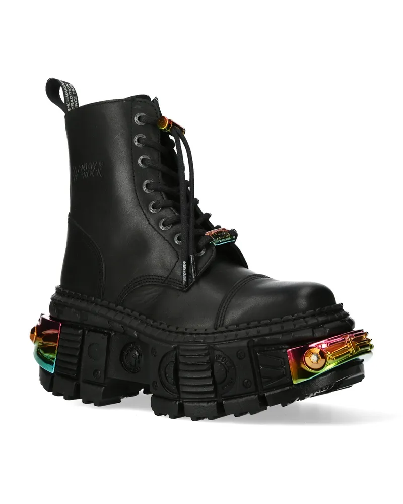 New Rock Schwarze Plateau-Lederstiefel-WALL83CCT-S8 Schwarz