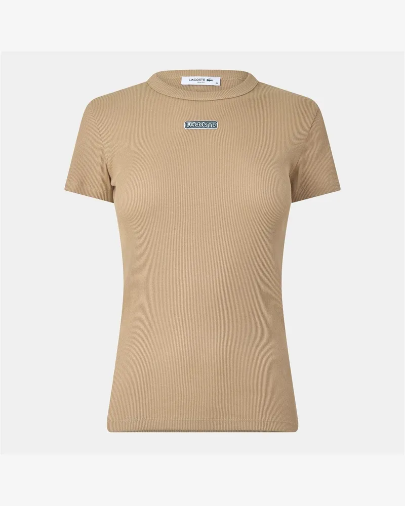 Lacoste T-Shirt für Damen, Rundhalsausschnitt, gerippt, Schmal (Beige Beige