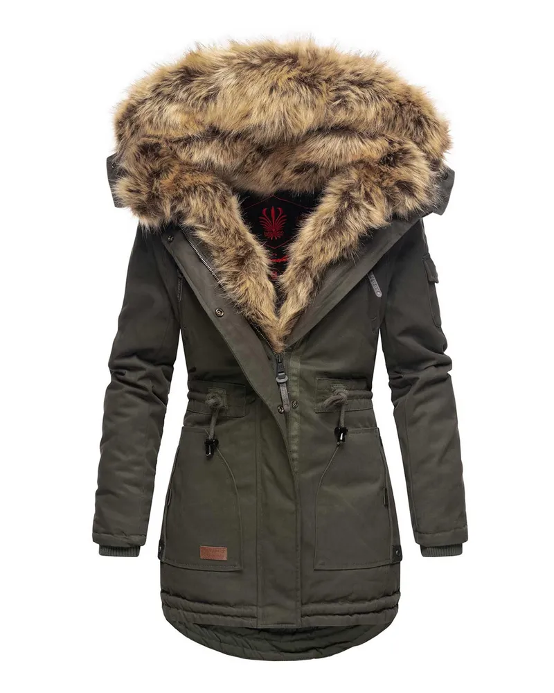 NAVAHOO Daria Winterparka für Damen mit abnehmbarem Kunstfell, klassisch und warm - Grün Grün