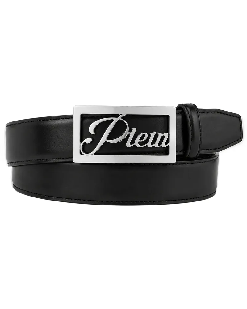 Philipp Plein Plein Signature Log Leather Belt Schwarz