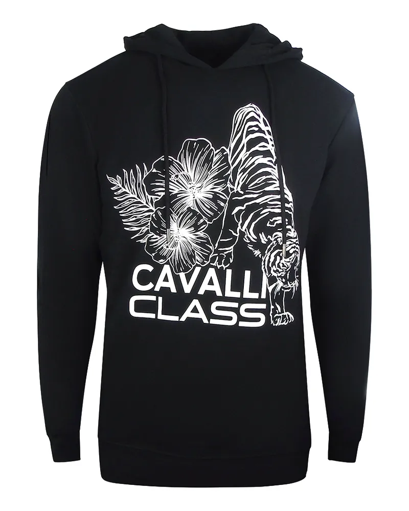 Roberto Cavalli Schwarzer  Kapuzenpullover mit Blumenlogo Schwarz