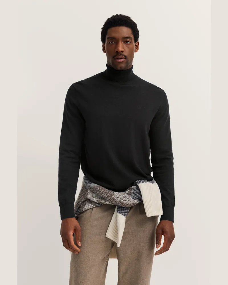 Bugatti Herren Rollkragen Pullover aus Baumwolle-Kaschmir Dunkelgrau