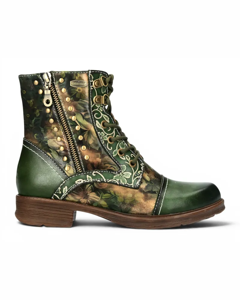 Laura Vita Damen grüne, florale viktorianische Leder-Schnürstiefel – Anitao – 14 Grün