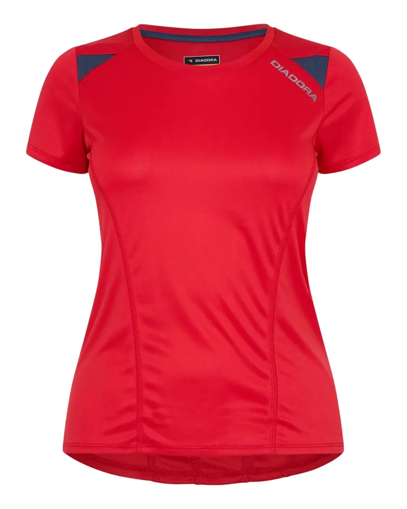 Diadora T-Shirt für Damen, Mesh-Einsatz (Tomatenrot Korallenrot
