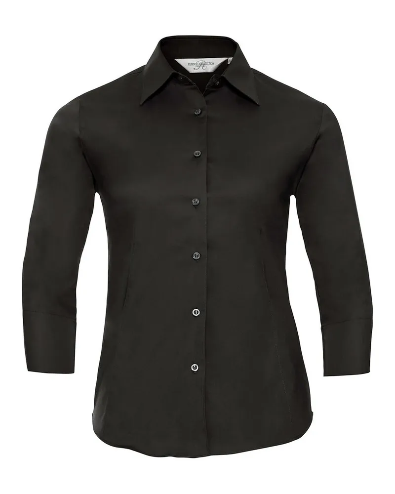 Russell Athletic Russell Collection - Formelles Hemd Pflegeleicht für Damen 3/4 Ärmel (Schwarz Schwarz