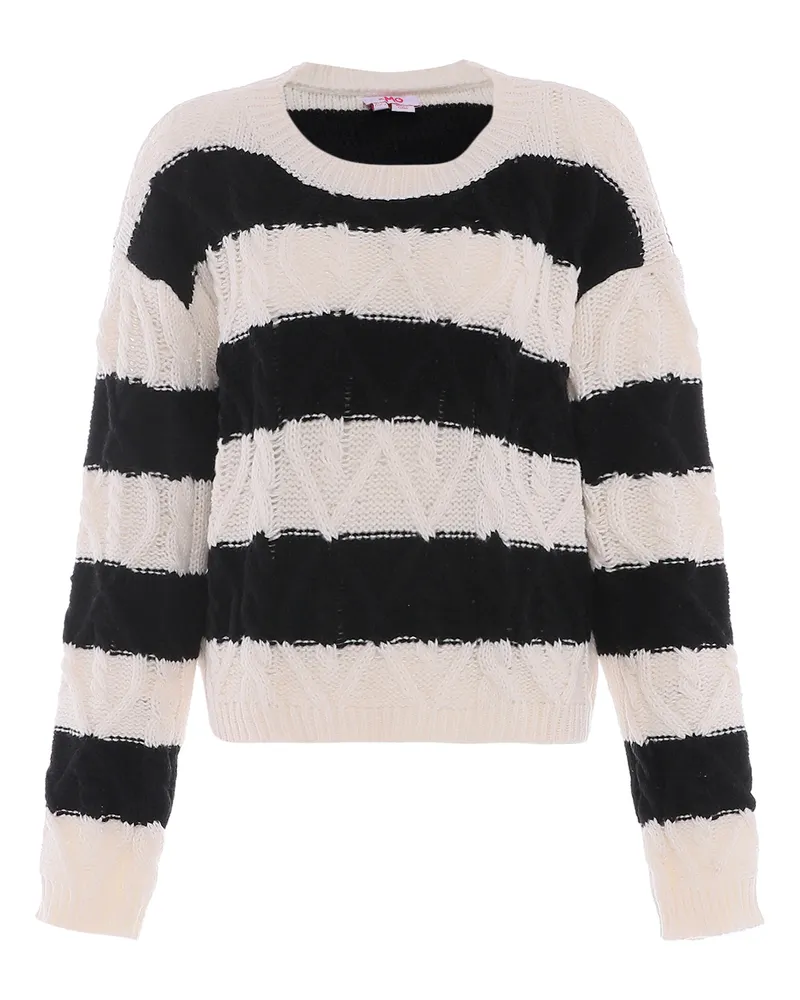 My Mo Strickpullover Damen wollweiß schwarz Wollweiß