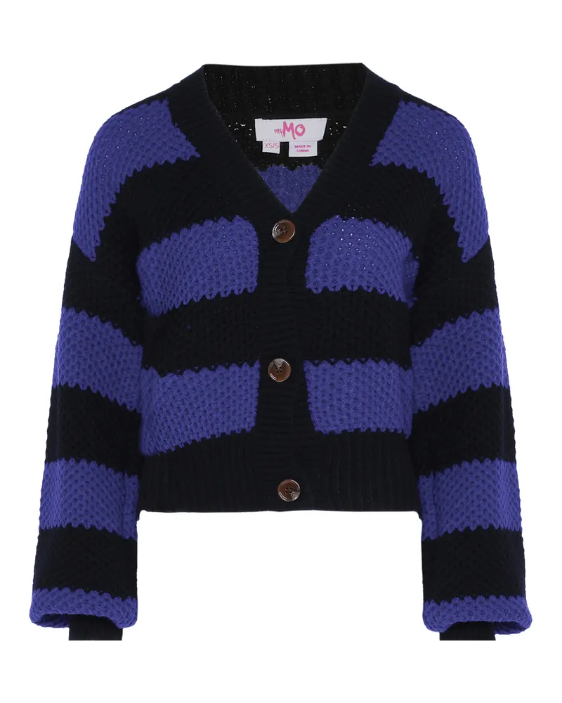 My Mo Strickjacke Damen Schwarz Königsblau Schwarz