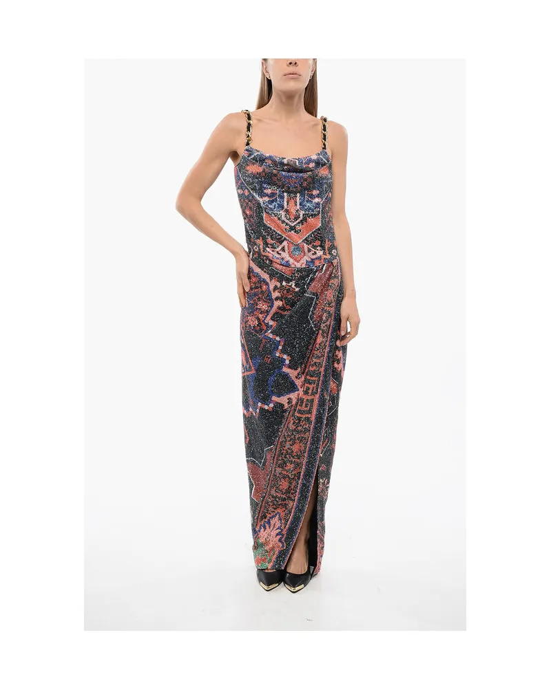 Balmain Paillettenkleid mit Ketten und tiefem Schlitz in Orange Orange