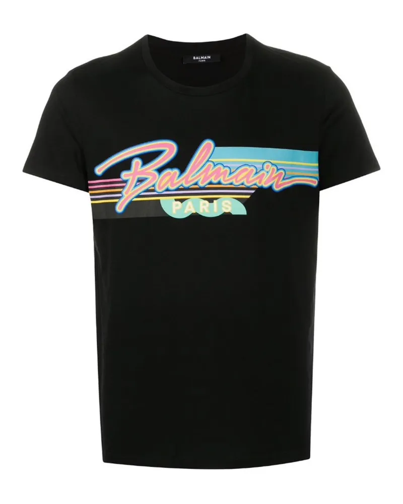 Balmain Paris - Schwarzes T-shirt Mit Retro-logo Schwarz