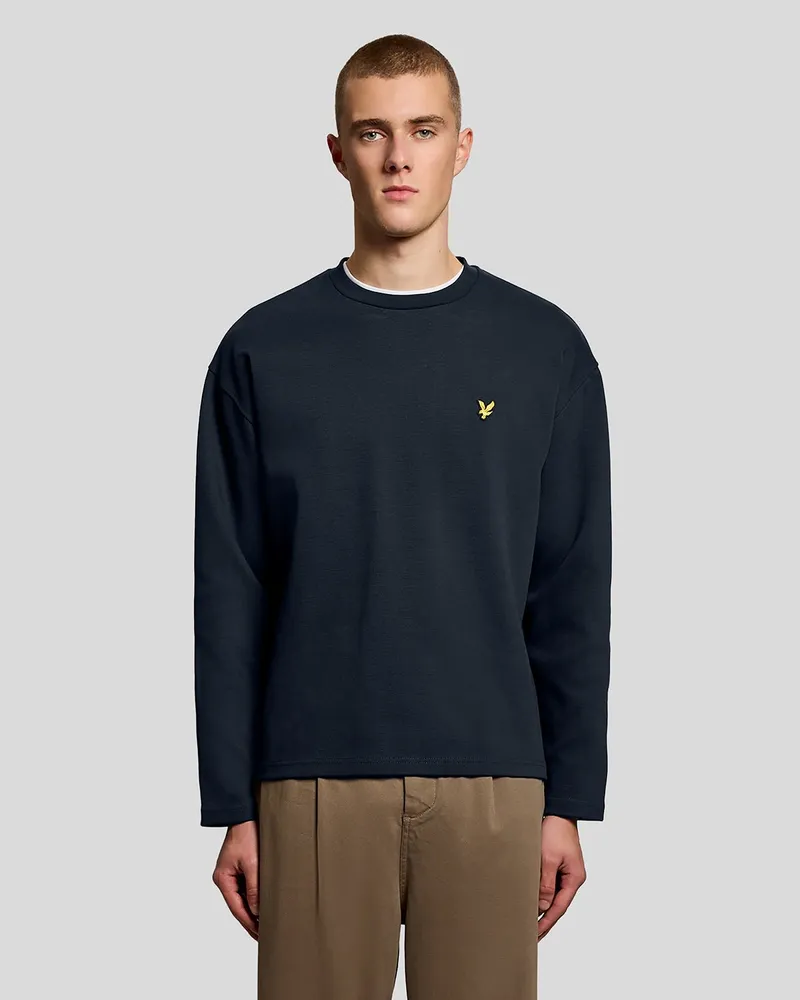 Lyle & Scott Hochwertiges Jacquard Rundhals Sweatshirt Marineblau