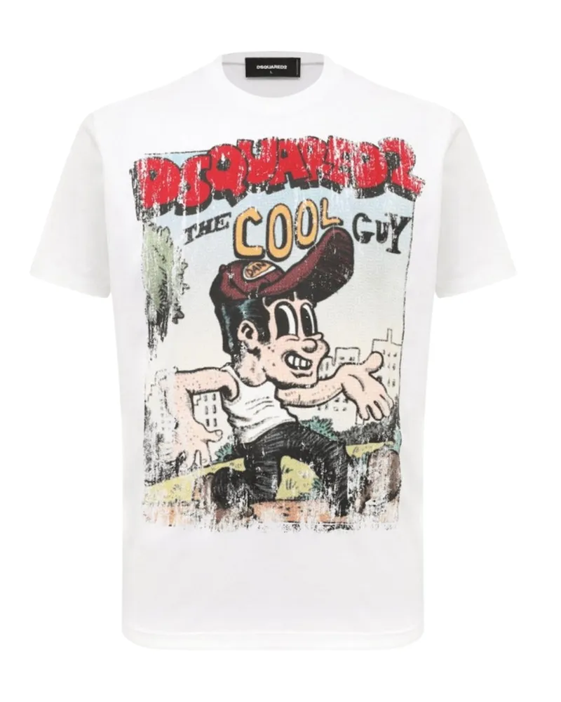 Dsquared2 Cigarette Fit The Cool Guy Print Weißes T-shirt Weiß