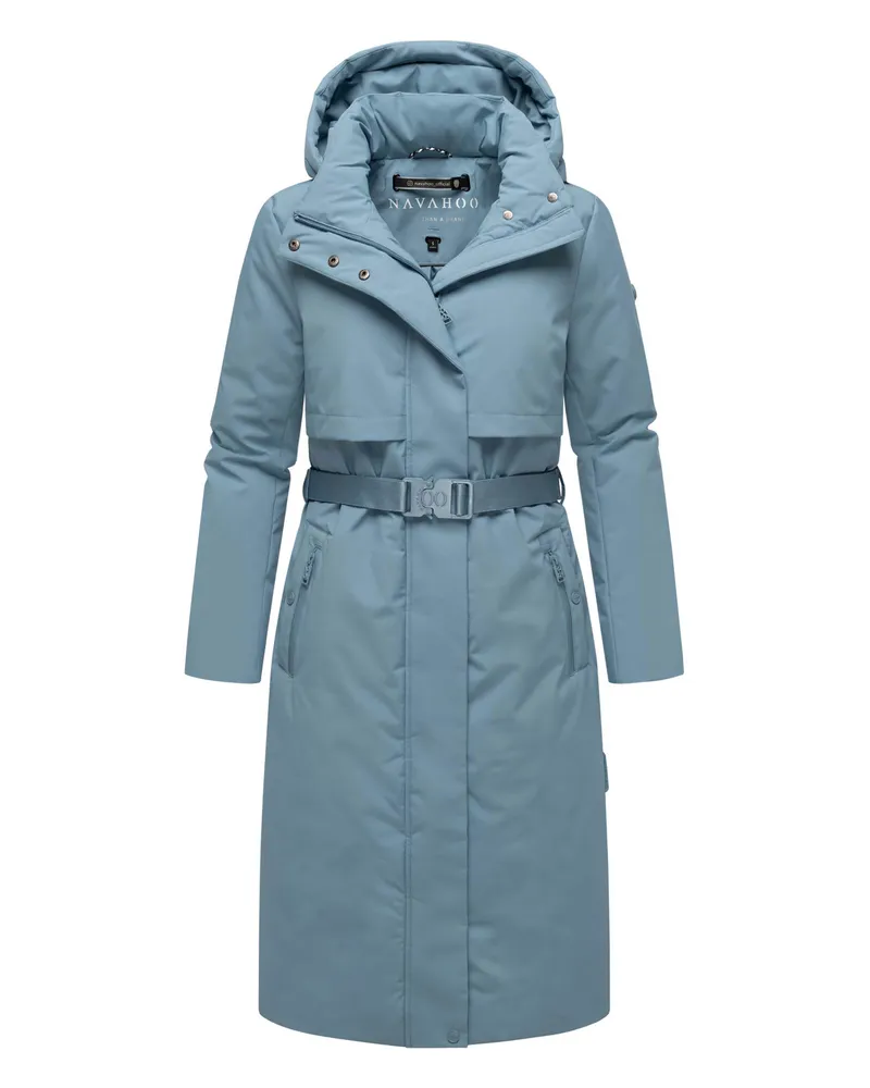 NAVAHOO Damen Winterparka WALDBUMMLER – wetterfest & stilvoll mit Taillengürtel Blau