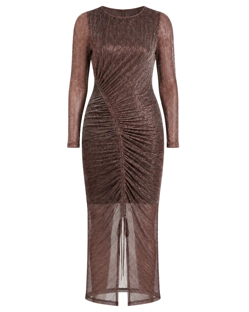Ted Baker Anthers Metallic Bodycon Kleid In Rosa Mit Raffungen Schokoladenbraun