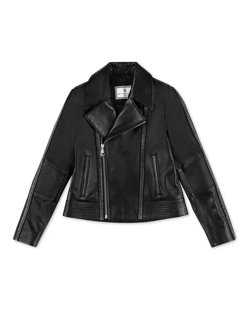 Philipp Plein Leder Biker Signature Schwarz