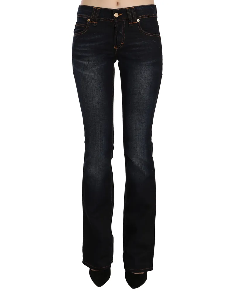 John Galliano Blau gewaschene Mid-Waist Regular Leg Bootcut-Denimjeans Blau