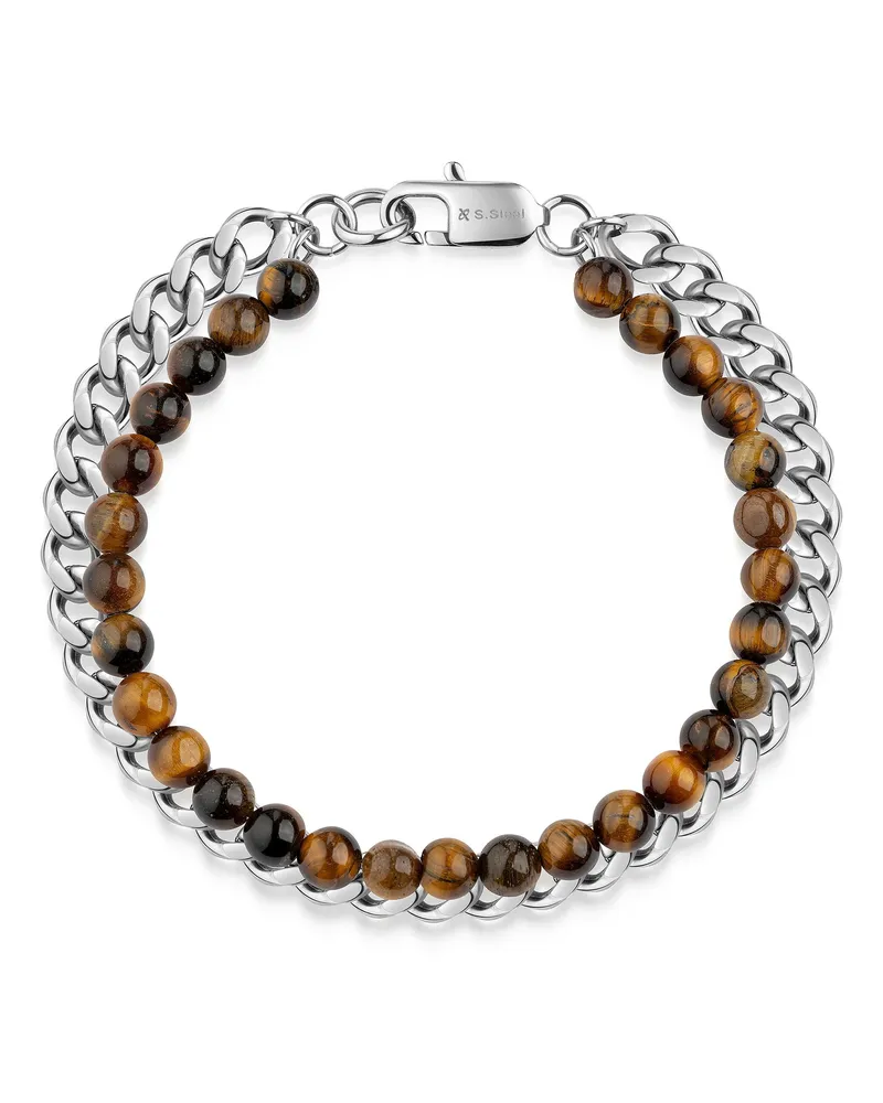 ZEEme Stainless Steel Armband Edelstahl Tigerauge Mehrfarbig