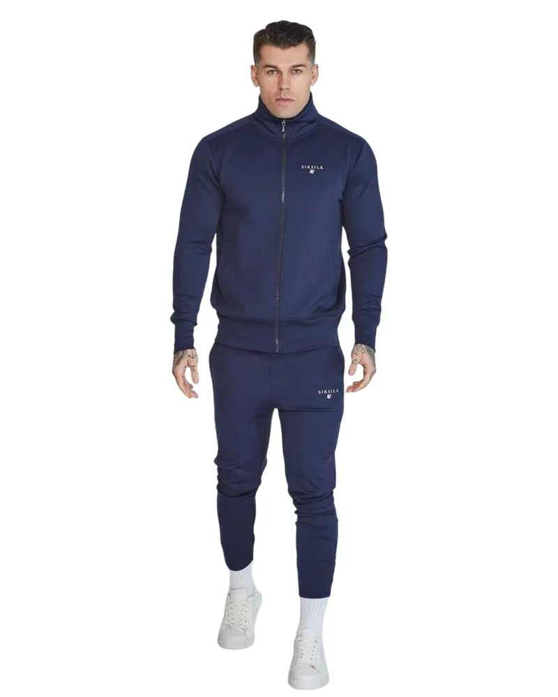 SikSilk Trainingsjacke für Herren, Weiter Stehkragen, Schmal (Marine Marineblau