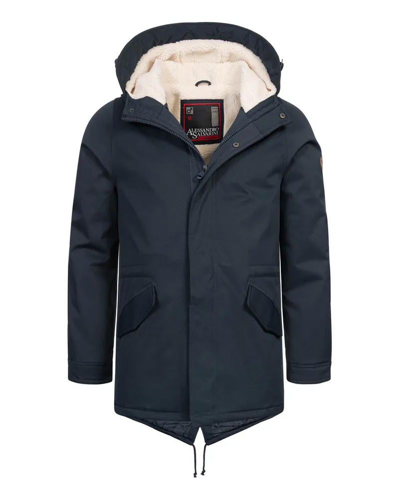Alessandro Salvarini Herren Winterparka mit Teddyfell und Kapuze Blau