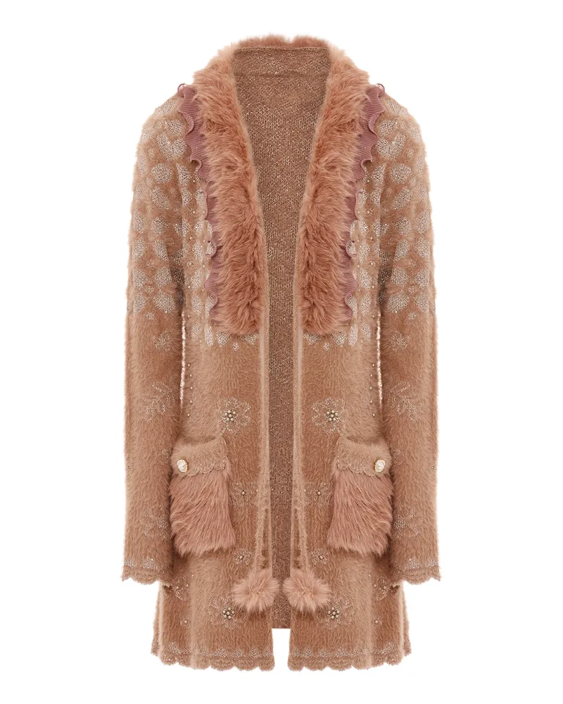FAINA Strickjacke Damen Dunkelrosa Rosa Gold Altrosa