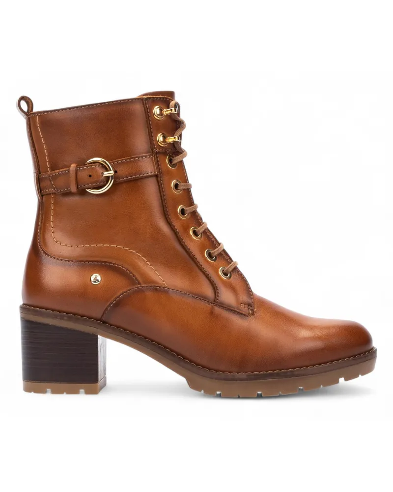 Pikolinos Damen Brandy Brown Leder Combat Ankle Boots mit mittelhohem Absatz - Llanes Schokoladenbraun