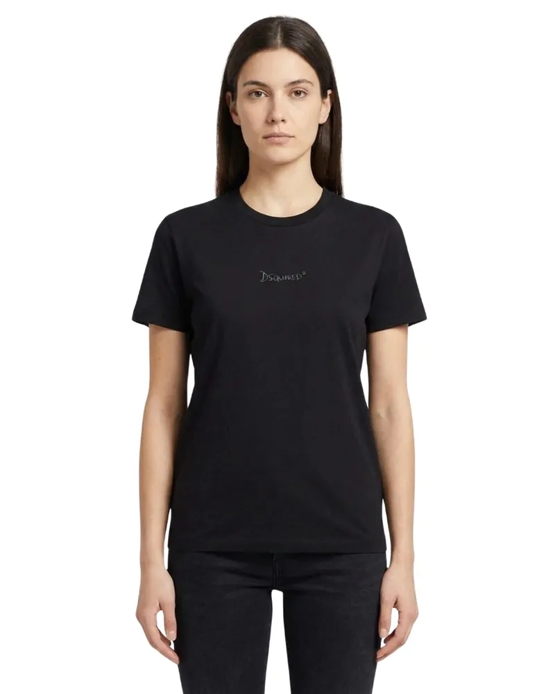 Dsquared2 Schwarzes T-shirt Mit Kleinem Signature-logo Schwarz