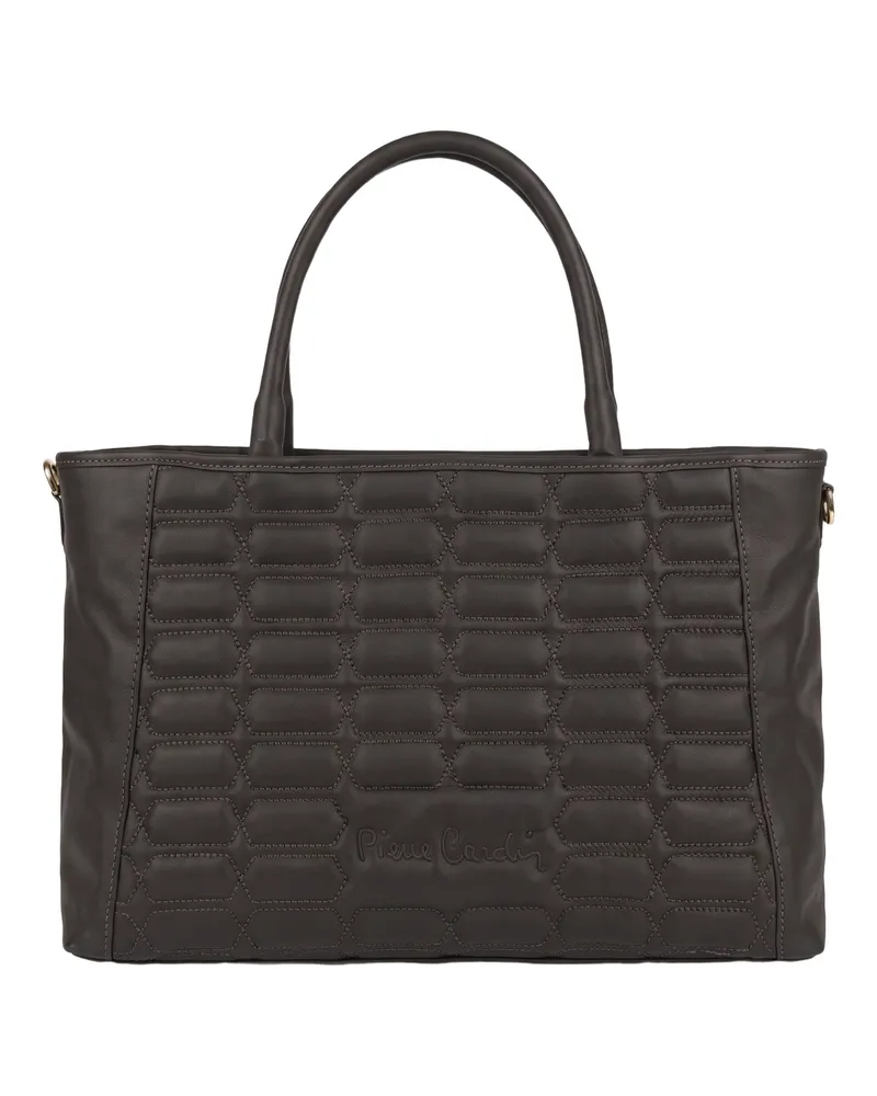 Pierre Cardin Handtasche mit strukturiertem Leder, Top-Griff und Reißverschluss - Dunkelbraun Dunkelbraun