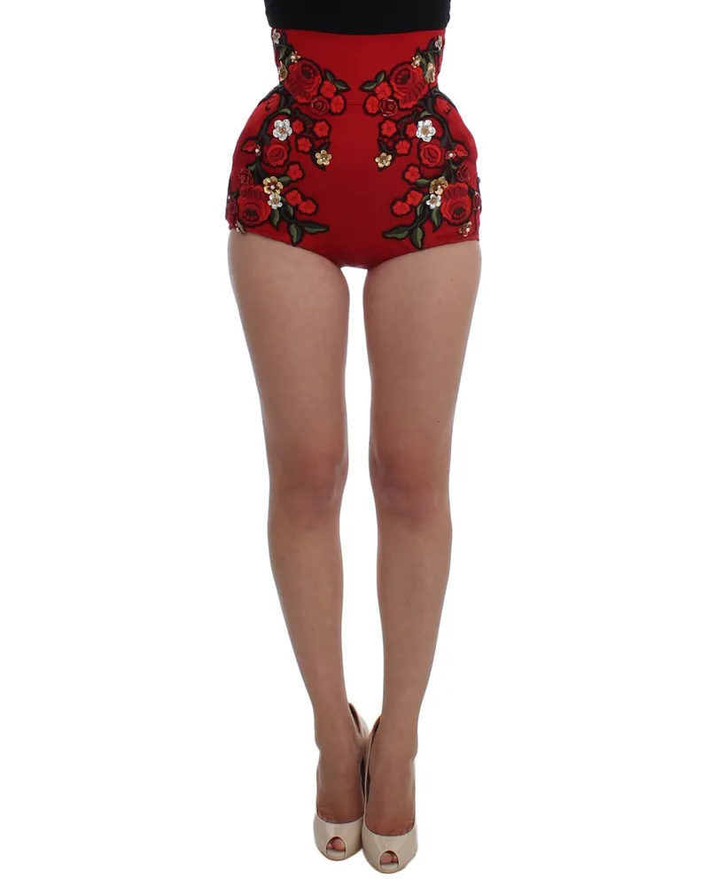 Dolce & Gabbana Dolce Gabbana Shorts mit Floralstickerei und Hoher Taille Rot