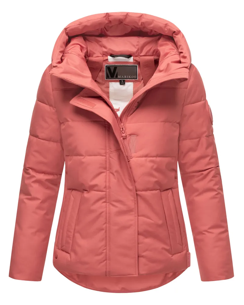 Marikoo Damen Steppjacke mit Teddy-Innenfutter & Kapuze – Elira Korallenrot