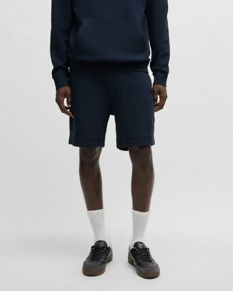HUGO BOSS Sewalk Herren Baumwoll-Terry Shorts mit Logo-Patch Dunkelblau