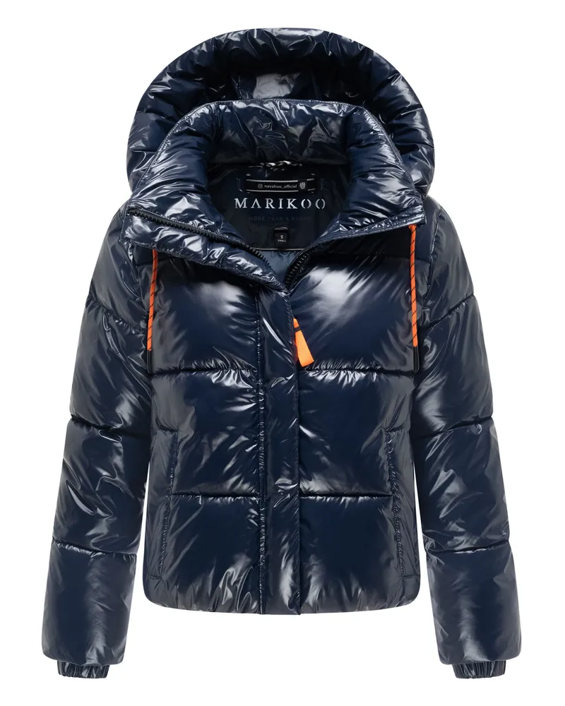 Marikoo Damen Winter Steppjacke Skyraa mit Kapuze & glänzendem Design Blau