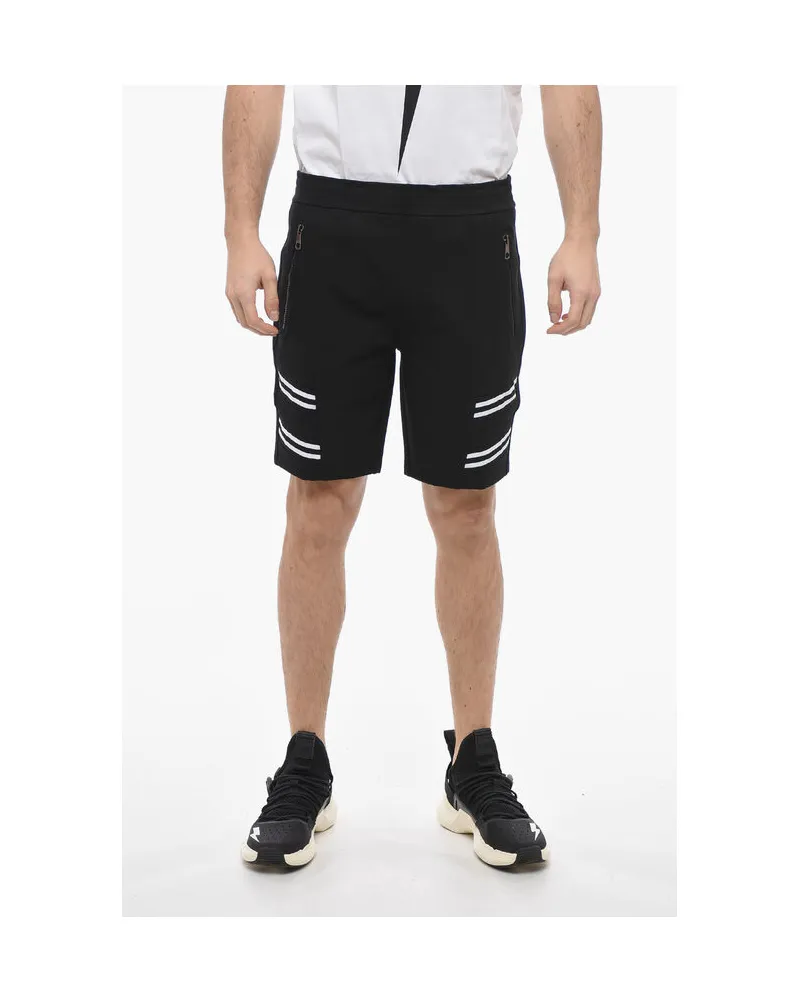 Neil Barrett Low-Waist Loose Fit VARSITY Shorts mit elastischen Einsätzen in Schwarz Schwarz