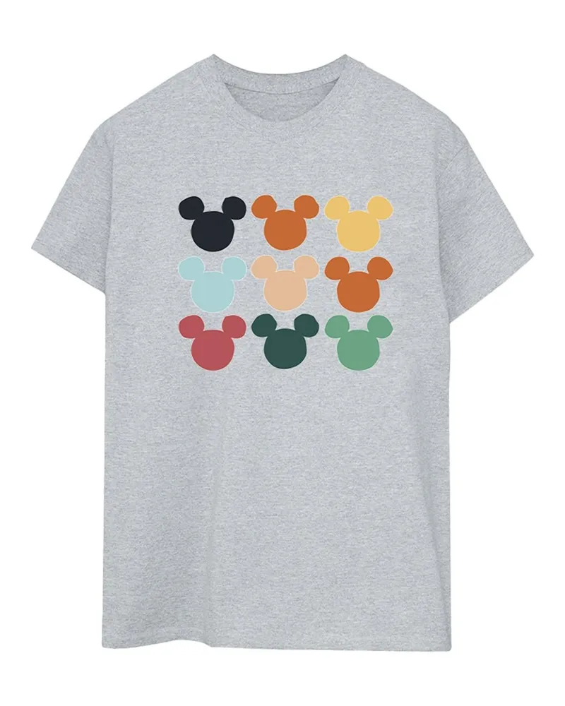 Disney Damen/Damen Micky Maus Köpfe Quadrat Baumwolle Boyfriend T-Shirt (Sport Grau Hellgrau