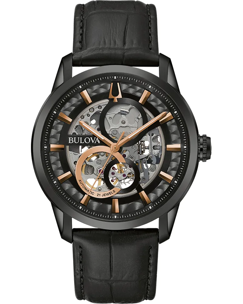 BULOVA Sutton Automatic Schwarz Herren Armbanduhr 98A283 Schwarz