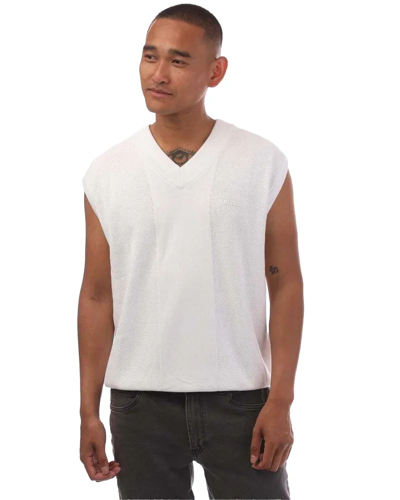 HUGO BOSS Pullover-Weste für Herren, Jerseyware, leger (Weiß Weiß