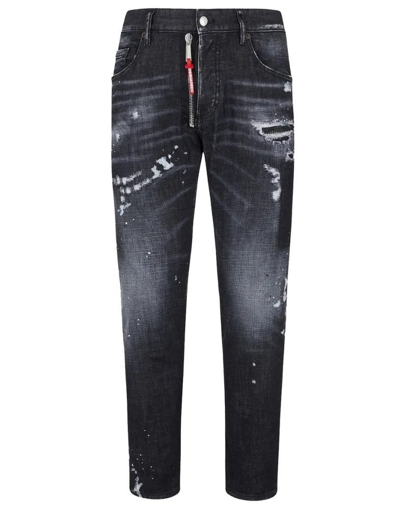 Dsquared2 Skater Jean Ripped Thighs Paint Splatter Black Wash Jeans Schwarz