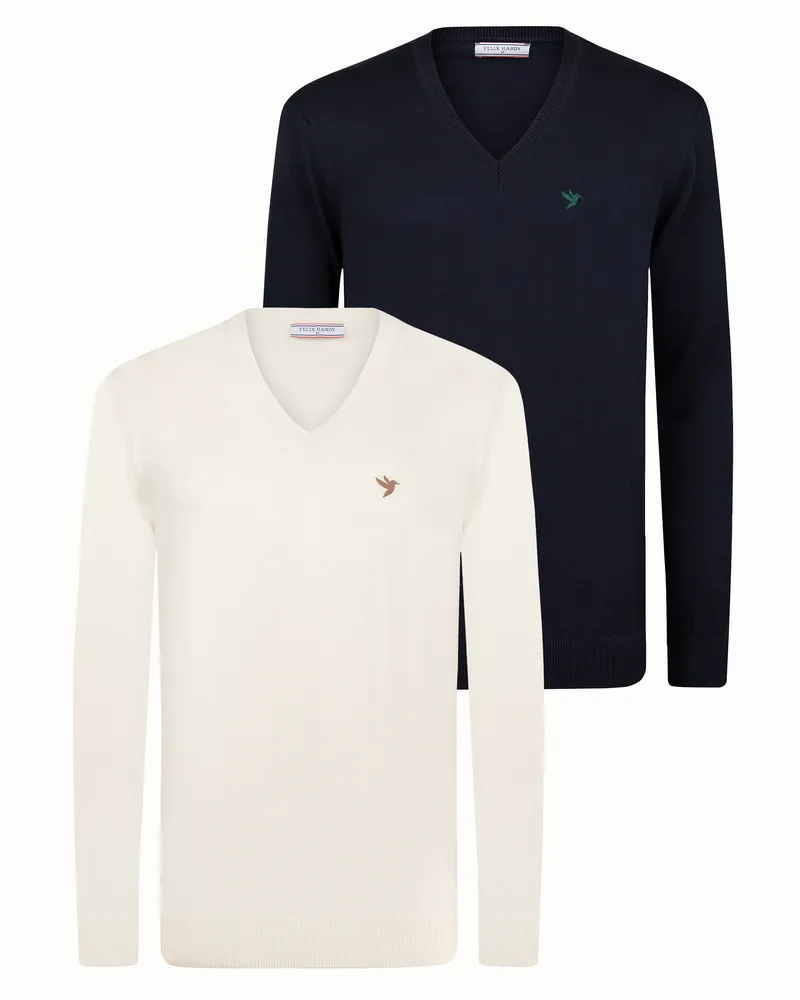Felix Hardy Pullover Pullover Mit V-Ausschnitt 2Er-Pack Blau