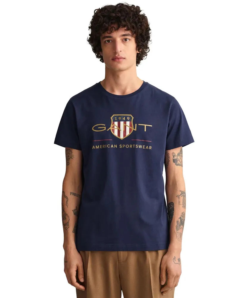 Gant Herren T-Shirt mit Rundhalsausschnitt Archive Shield Marineblau