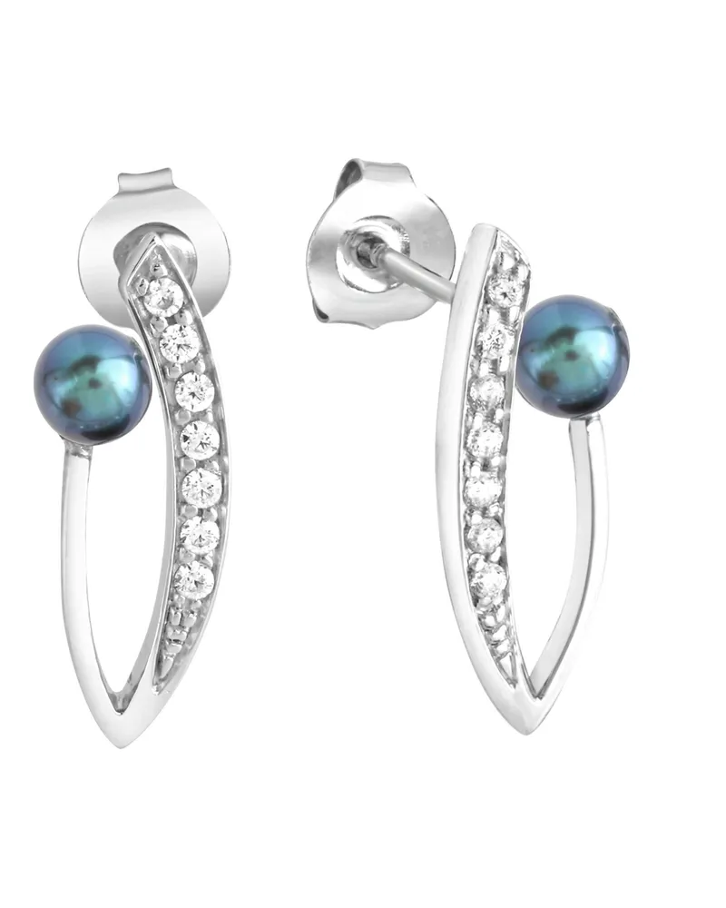 ZEEme Pearls Ohrringe Silber 925 rhodiniert mit grauer Perle und Zirkonia Silber