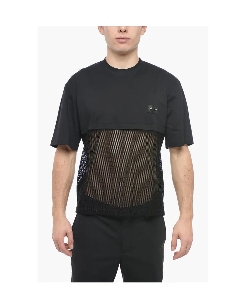 Neil Barrett Slim Fit Mesh-T-Shirt mit Rundhalsausschnitt und Piercing - Schwarz Schwarz