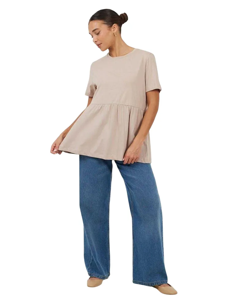 Brave Soul T-Shirt-Kleid für Damen, Kittel Panel (Graubeige Weiß