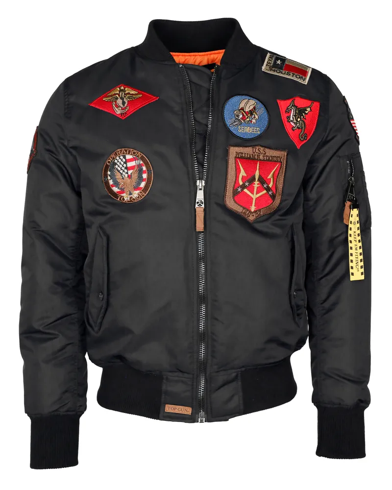Top Gun Bomberjacke im Pilotenstil mit Patches TG20191053 - Schwarz Schwarz