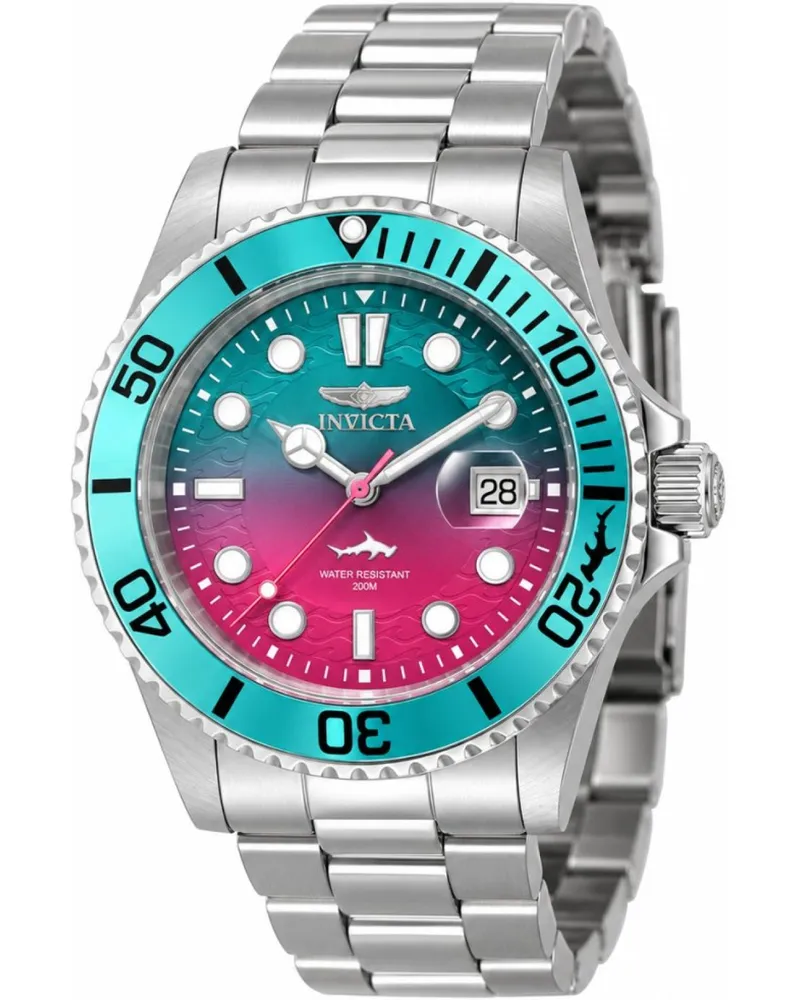 Invicta Pro Diver 50904 Herrenuhr - Quarzwerk - Edelstahl mit rosa Zifferblatt - 42 mm Silber