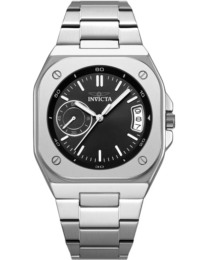 Invicta Cuadro 70659 Herrenuhr - Quarzuhrwerk - Metall mit schwarzem Zifferblatt - 42 mm Silber