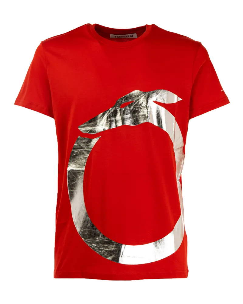 Trussardi T-Shirt für Herren mit kurzen Ärmeln, Rundhalsausschnitt und Print - Rot Rot