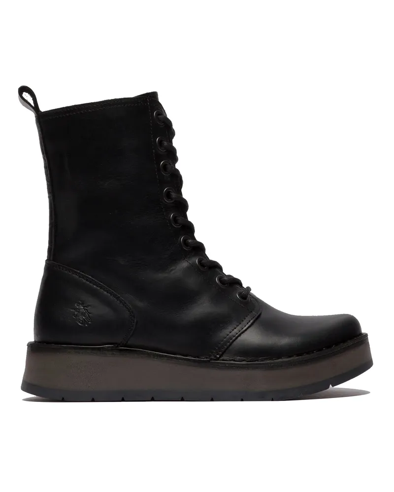 Fly London Damen RAMI043 Freizeitstiefeletten aus Leder mit Schnürung, Schwarz Schwarz