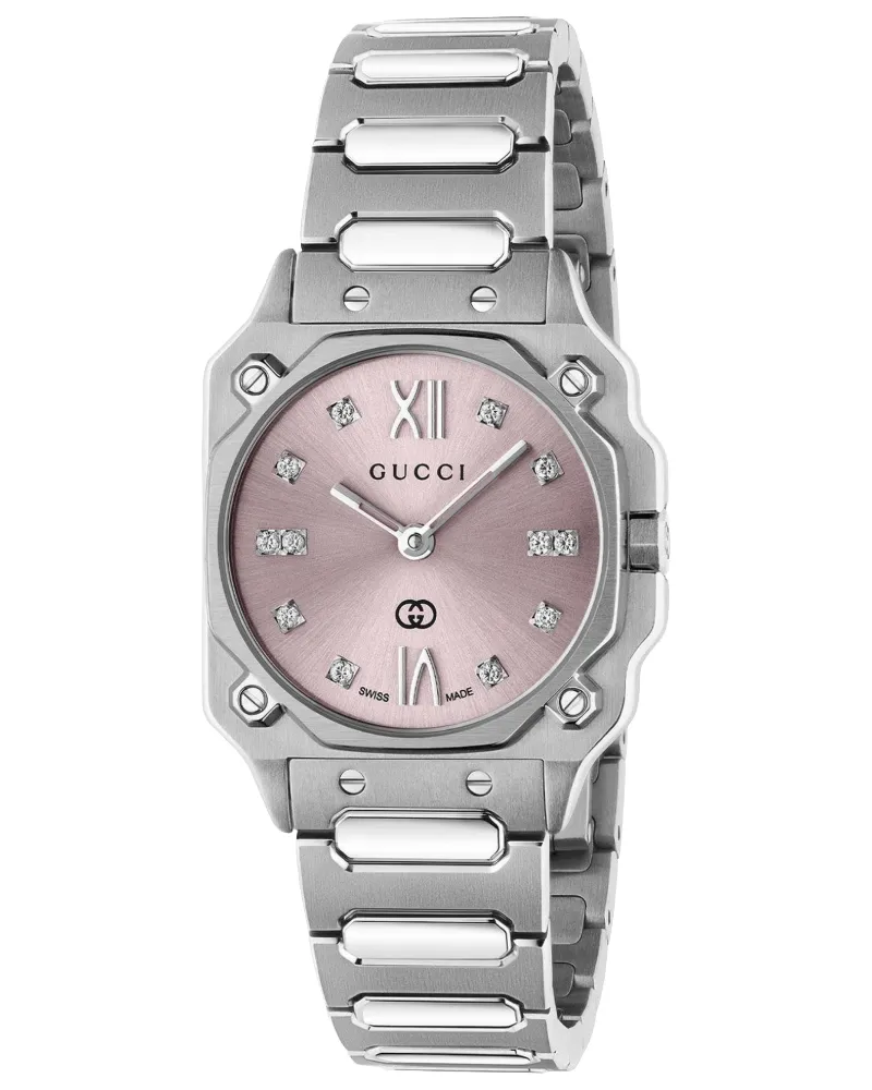 Gucci G-Flat YA166501 Damenuhr, Edelstahl, 30 mm - Rosa Rosa