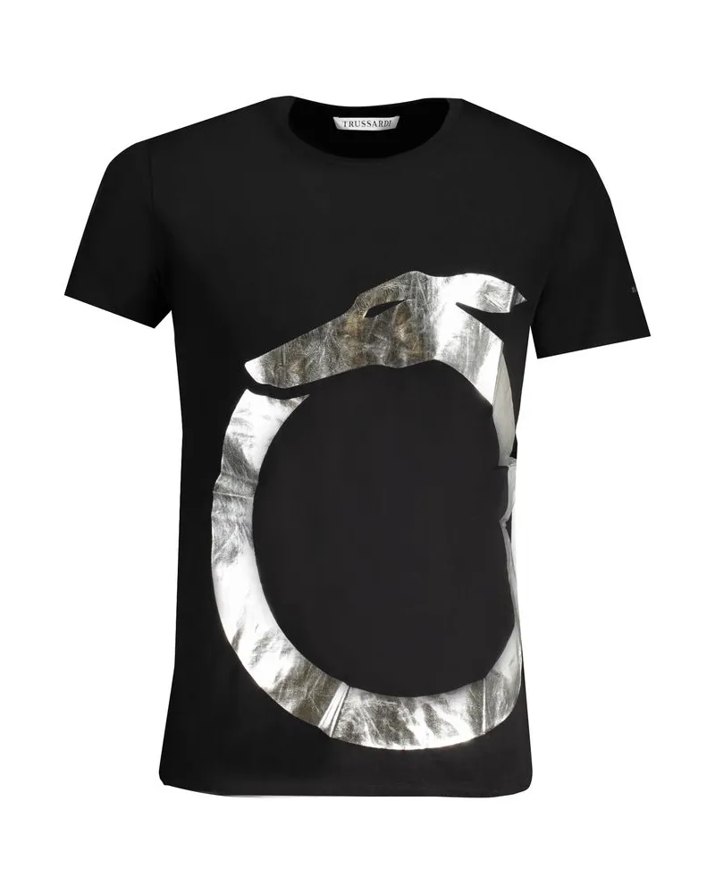 Trussardi Greyhound Grafik T-Shirt mit kurzen Ärmeln im Crew-Neck-Stil Schwarz
