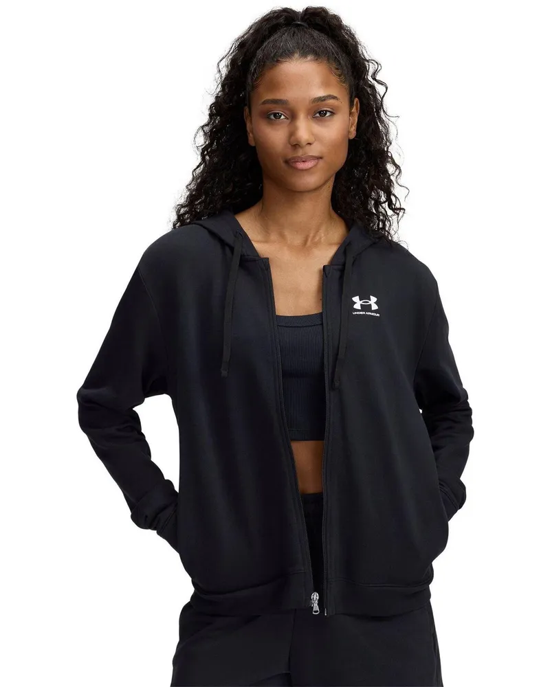 Under Armour Rival Terry" Hoodie mit durchgehendem Reißverschluss für Damen, Langärmlig (Schwarz Schwarz