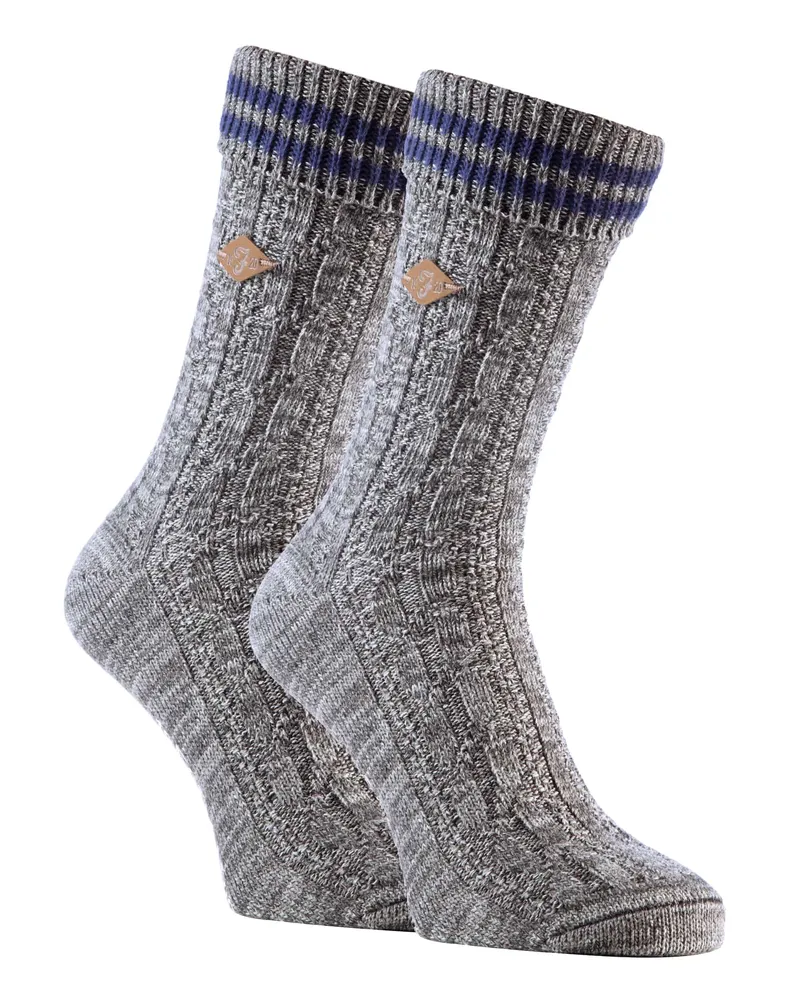 Farah 1920 2 Pack Herren Kabel stricken Baumwolle Boot Kleid Socken mit Turn Over Top Grau