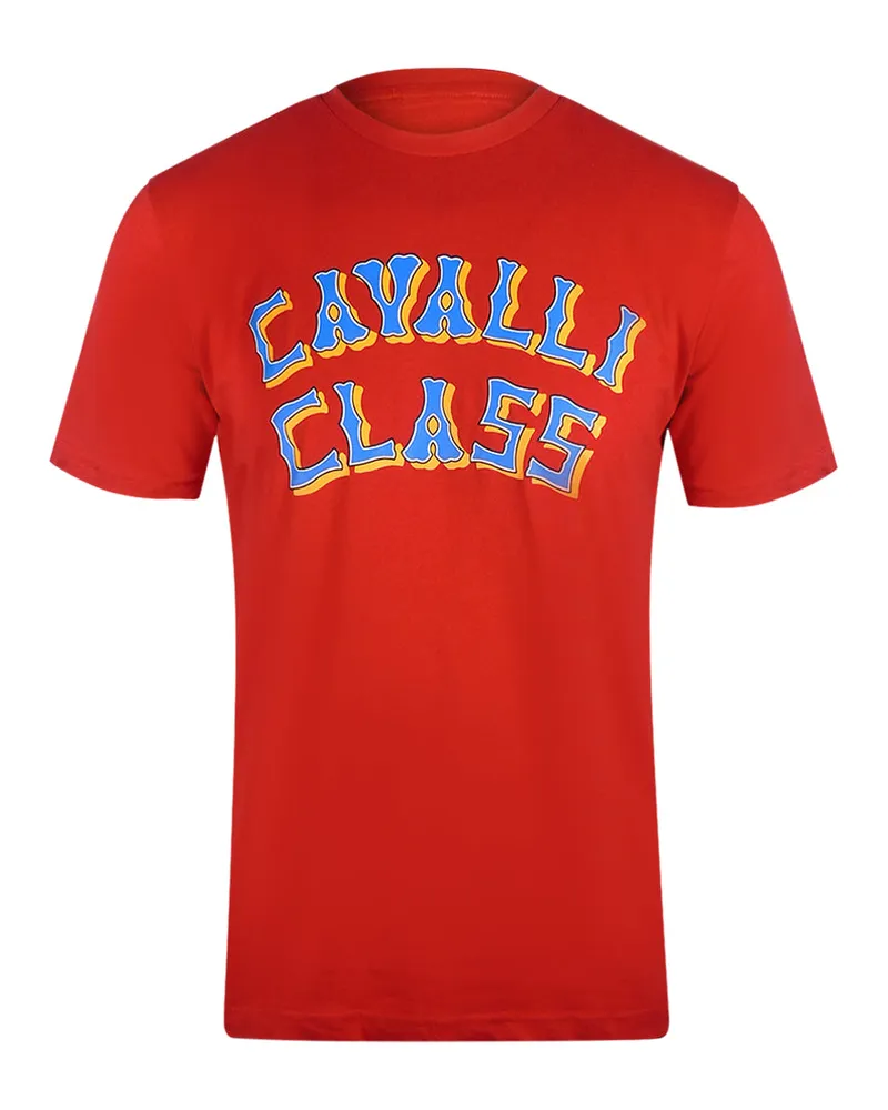 Roberto Cavalli Rotes T-shirt Mit Mehrlagigem Logo Rot